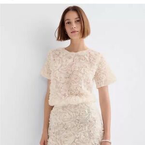 BNWT LOFT Cream Floral Tulle Blouse. Size S.